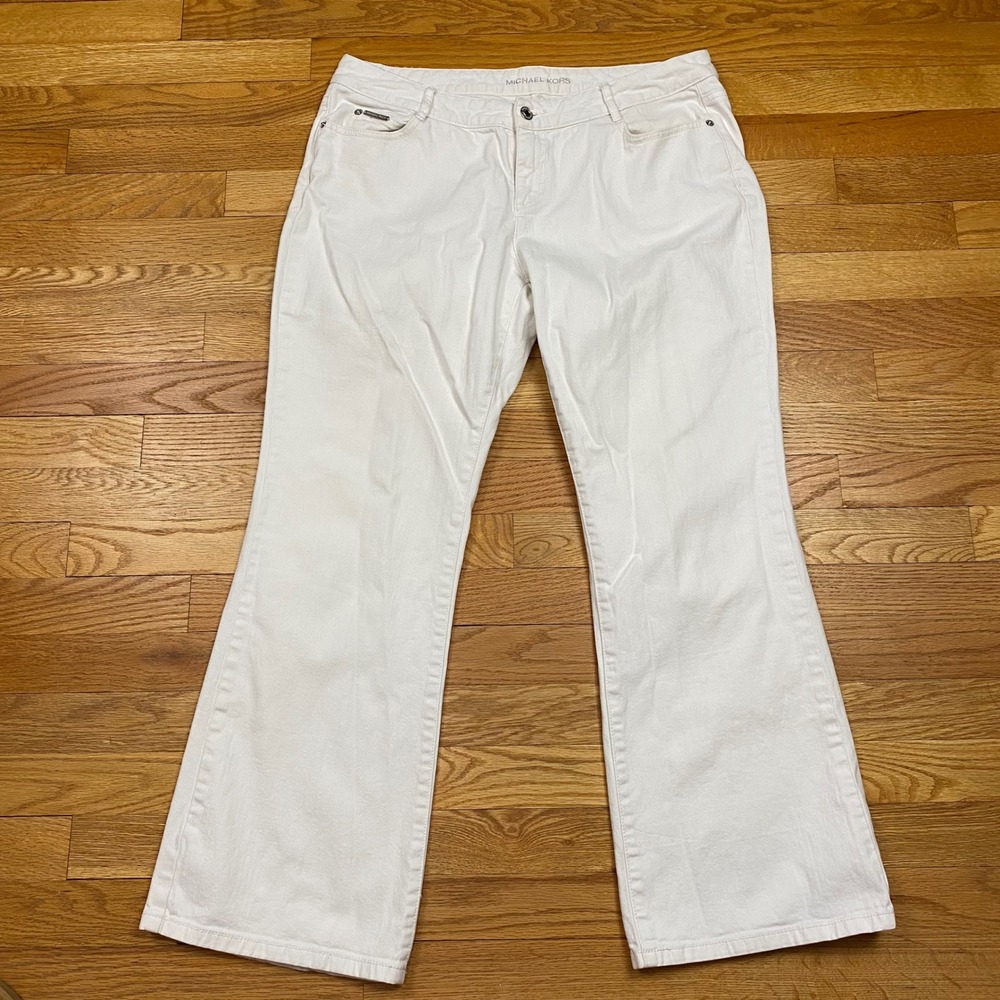 Michael Kors Flare‎ Jeans Womens 12P White Stretch Denim Coastal Minimalist